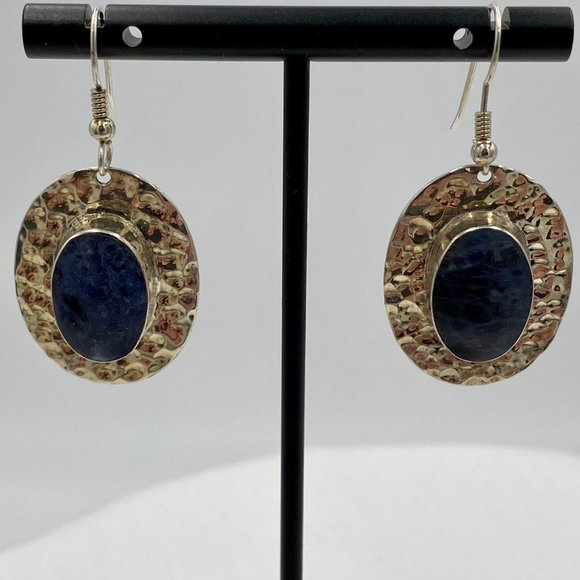 Jewelry - Lapis Lazuli earrings in a hammered sterling silver setting, 13.9 grams, gorgeou